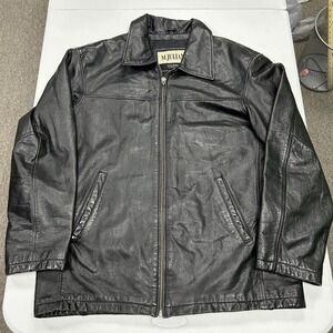 M. Julian Leather Jacket Mens L Black Full Zip Quilted Lined Wilsons Leather
